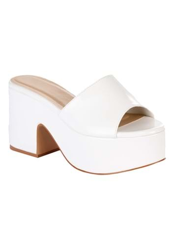 Womens White Mule Disco Sandal Shoes