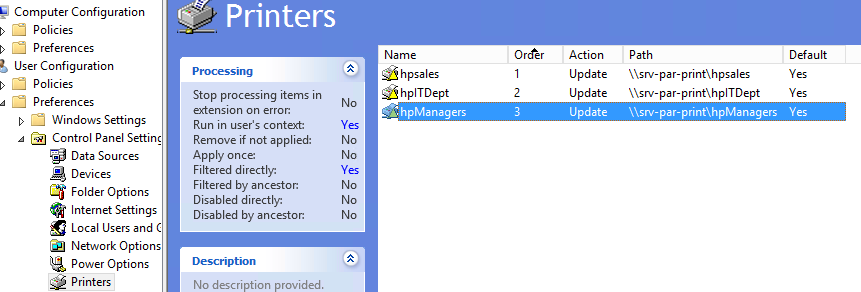 connect different printer to different security groups