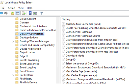 Delivery Optimization settings in Group Policy Editor