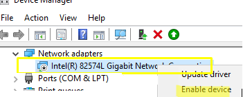 enable network adapter