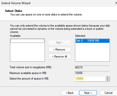 Extend volume size in Windows