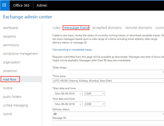 office 365 Mail Flow -> Message Trace