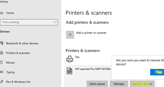 remove printer in windows