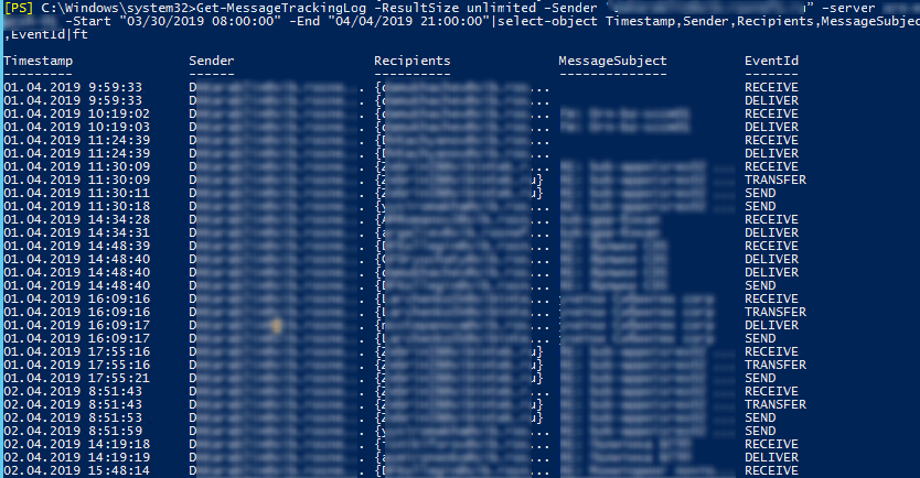 Search Message Tracking Logs by Time and Date Range