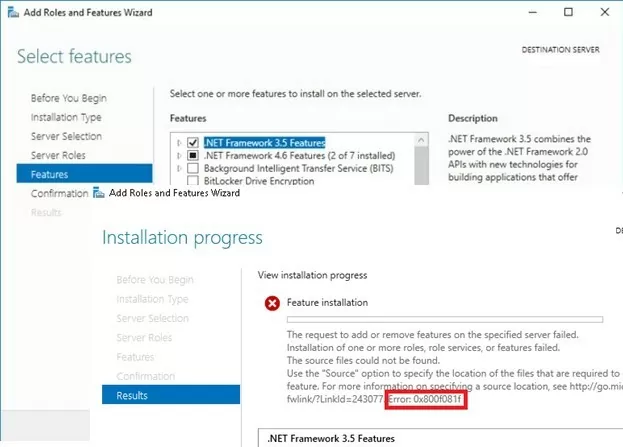 Net Framework 3.5 installation error 0x800f081f (The source files could not be found).