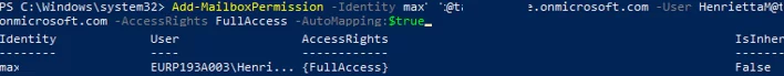 Add-MailboxPermission FullAccess AutoMapping