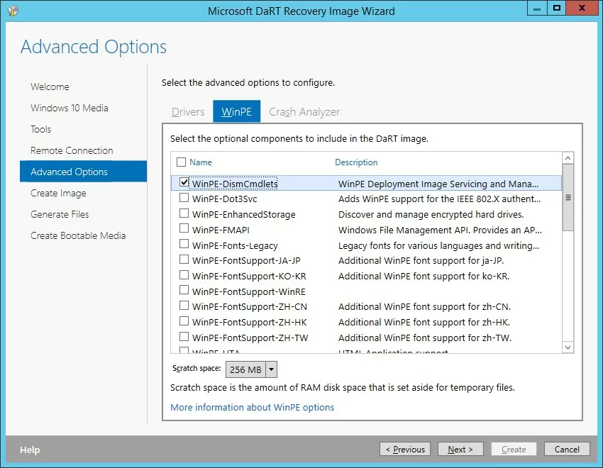 Adding WinPE options to DaRT image