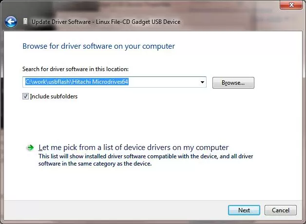 browse path to hitachi microdrive driver