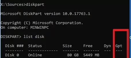 check disk partition table gpt or mbr