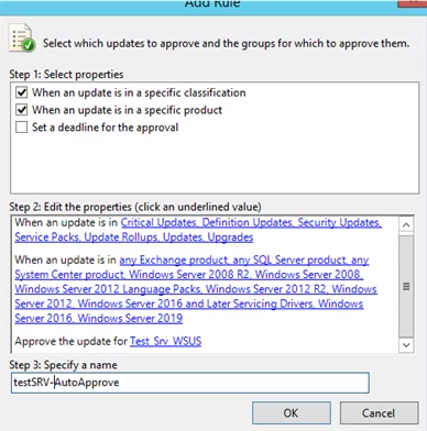 configure wsus auto-approval rule