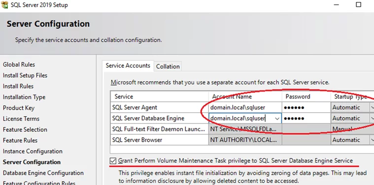 configuring sql service service accounts