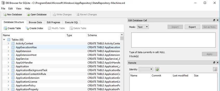 DB Browser for SQLite open the StateRepository-Machine.srd