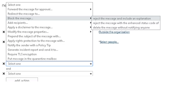 exchange transport rule - Reject the message and include an explanation