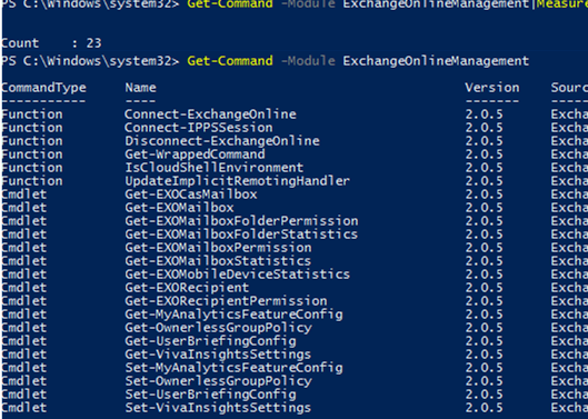 EXO v2 ExchangeOnlineManagement cmdlets