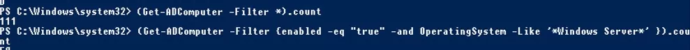 Get-ADComputer count desktop or server objects in the ad