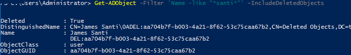 Get-ADObject find deleted user IncludeDeletedObjects