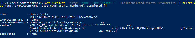 Get-ADObject IncludeDeletedObjects - find properties