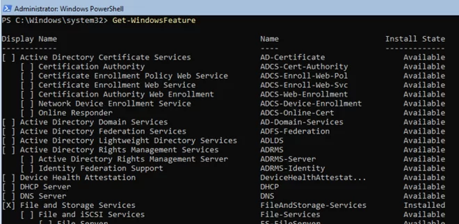 Get-WindowsFeature on windows server core 2019