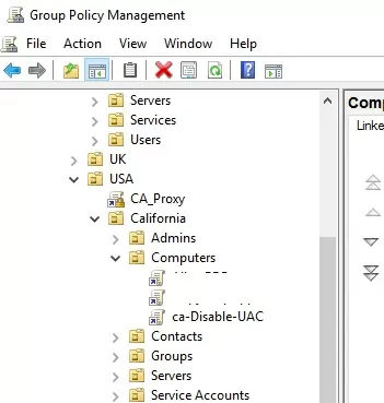 create a gpo to disable uac on windows