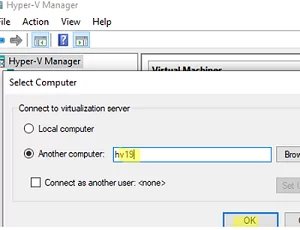 Hyper-V Manager - connect to remote host in workgroup