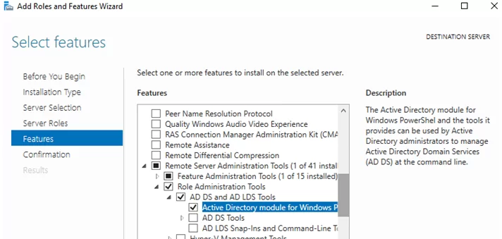 install windows server feature: Active Directory module for Windows PowerShell