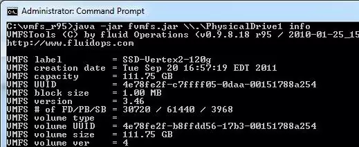 java -jar fvmfs.jar \\.\PhysicalDrive1 info