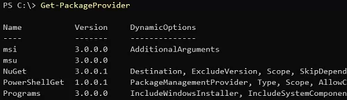 list package proveders in windows 10