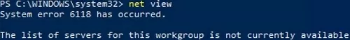 net view: the list of server is not available in network