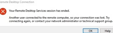 RDP session ended - another user connected to the remote computer