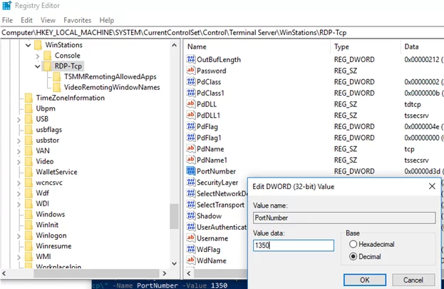 registry set rdp Port Number in windows 10