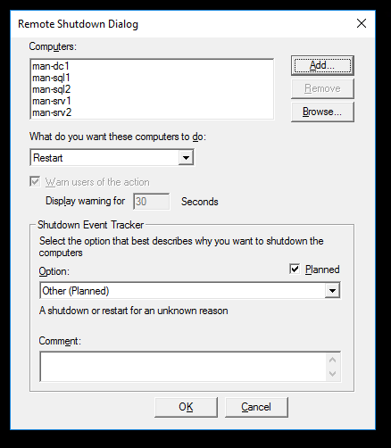 remote shutdown GIU dialog