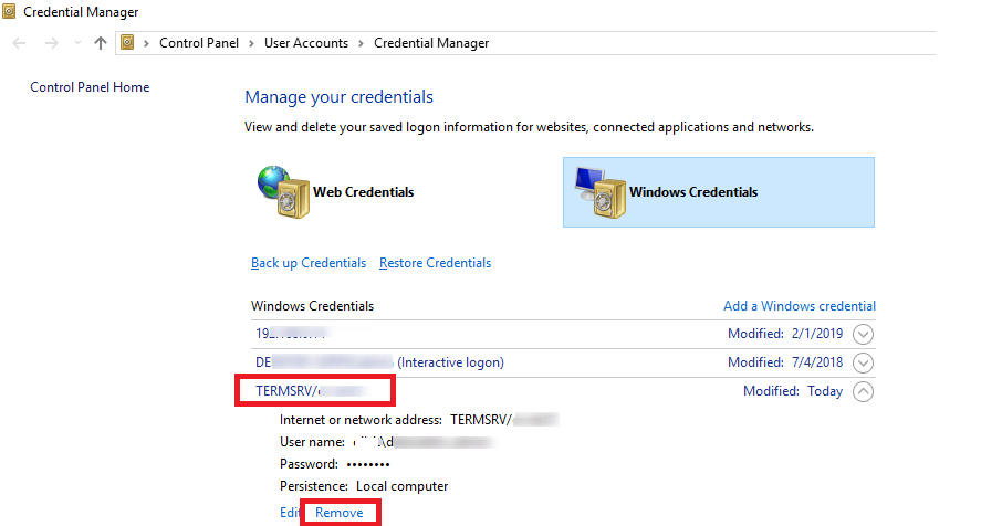 windows credentials - saved rdp passwords TERMSRV item